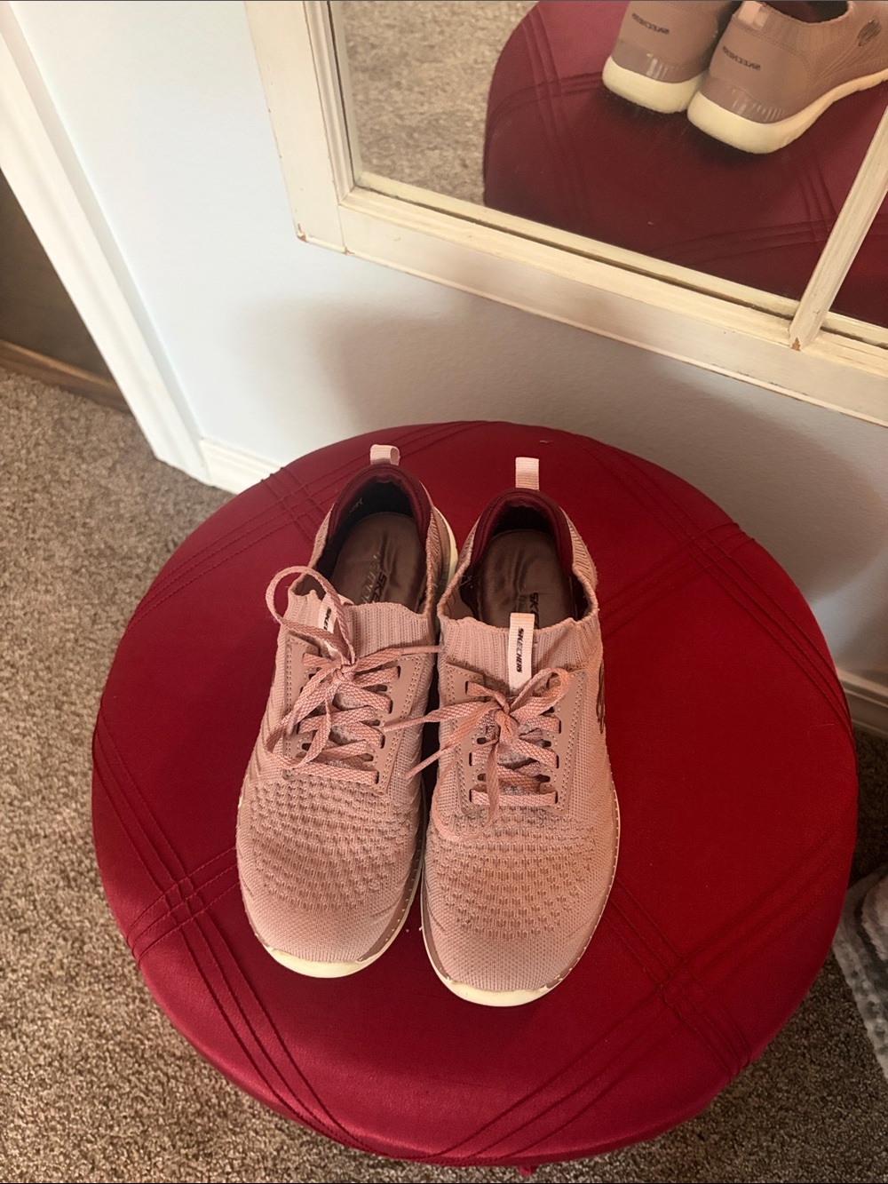 Skechers Women’s Knit Lace-Up Sneakers in Blush Pink